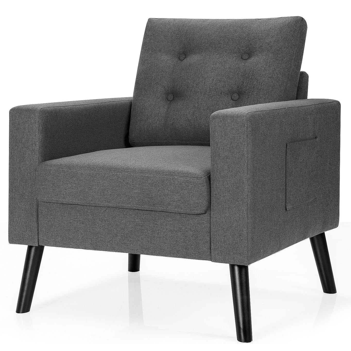Mid-Century Upholstered Armchair with Rubber Wood Legs
