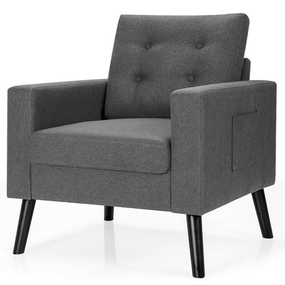 Mid-Century Upholstered Armchair with Rubber Wood Legs