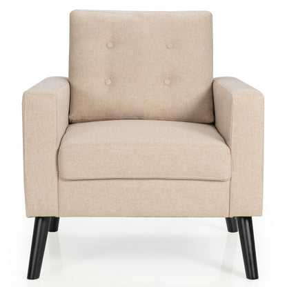 Mid-Century Upholstered Armchair with Rubber Wood Legs