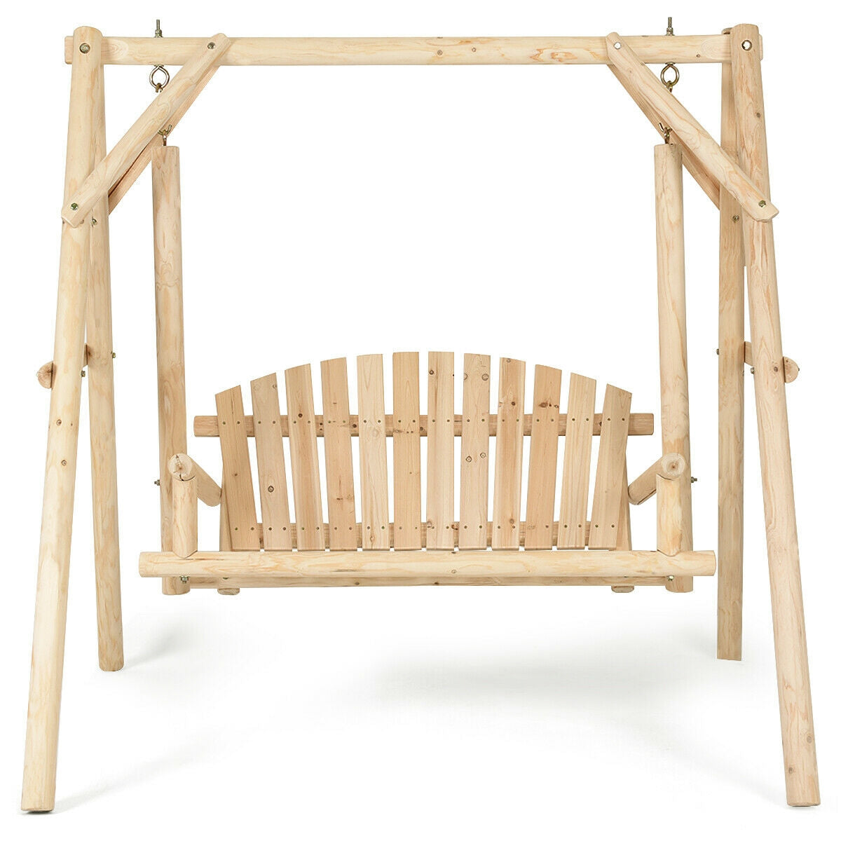Wooden Porch Swing Bench with Curved Back - 440 lbs Capacity