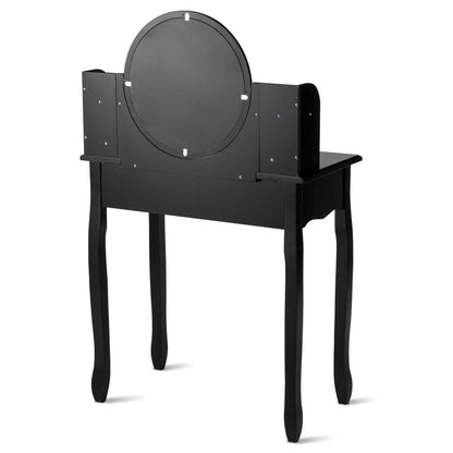 Makeup Vanity Table Set with Oval Mirror and Cushioned Stool