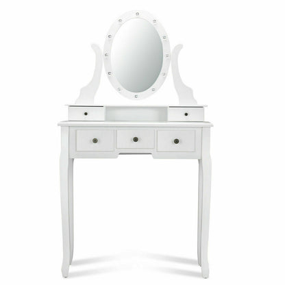 5-Drawer Vanity Table Set with LED Lighted Mirror & Stool