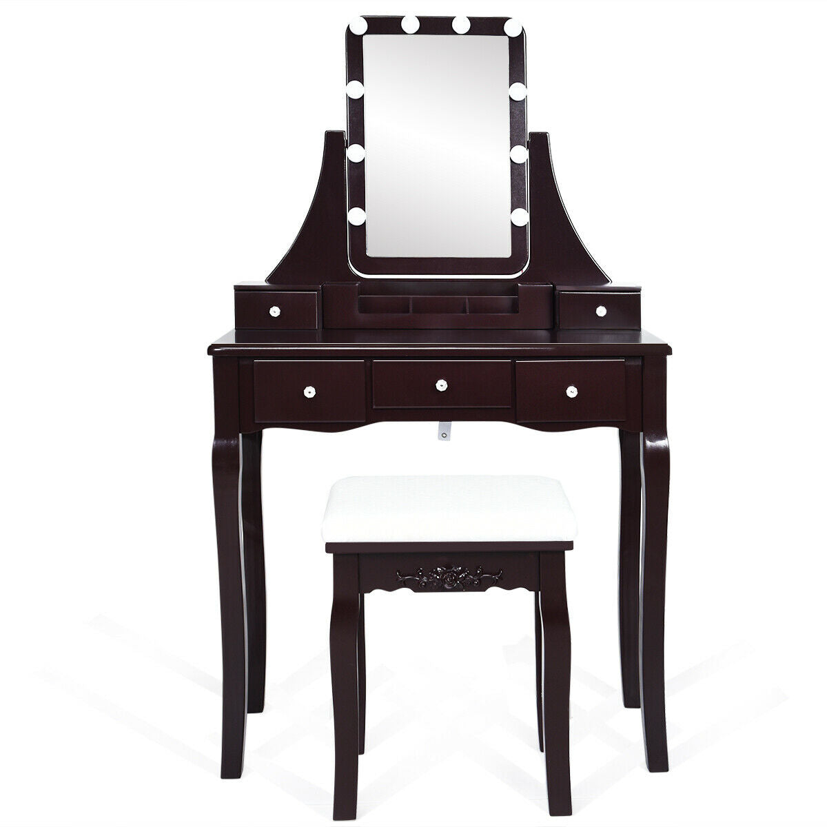 Vanity Table with 10 Dimmable Lights and Cushioned Stool