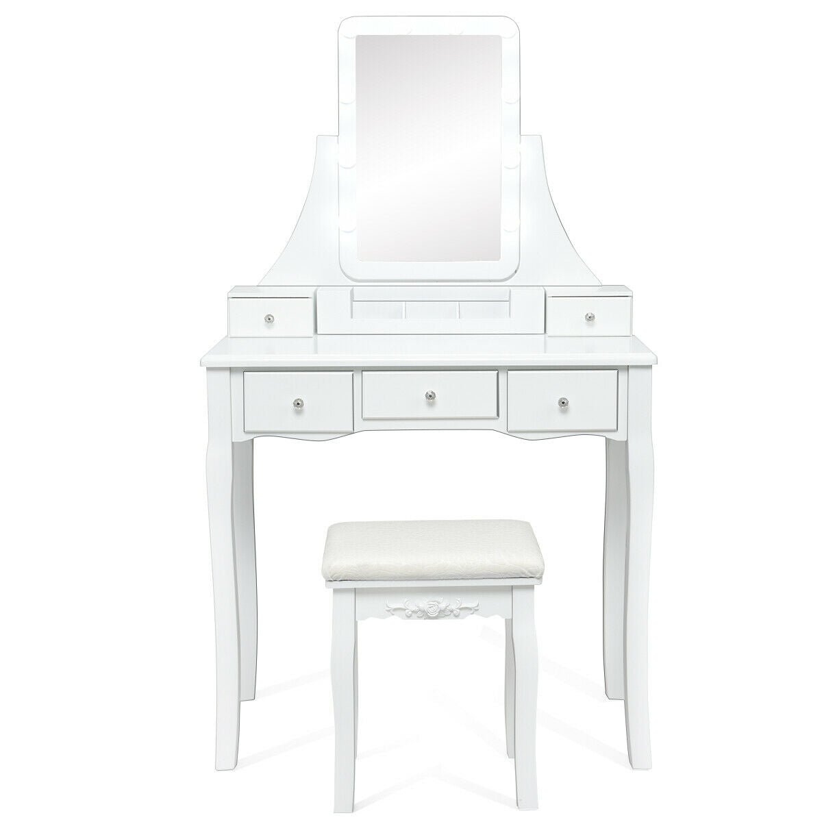 Vanity Table with 10 Dimmable Lights and Cushioned Stool