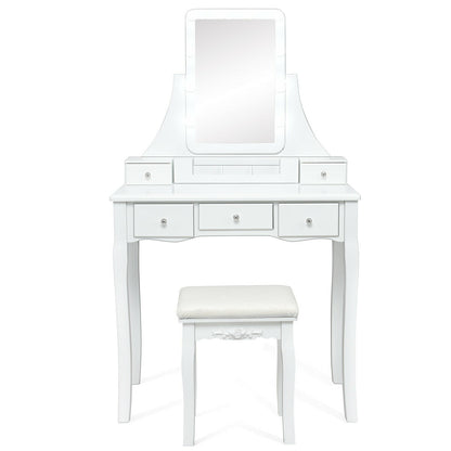 Vanity Table with 10 Dimmable Lights and Cushioned Stool