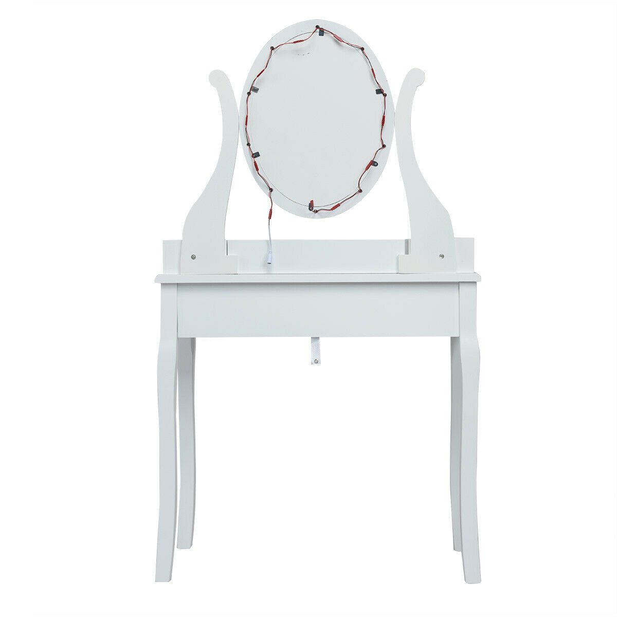 Vanity Table Set with Lighted Mirror and Cushioned Stool