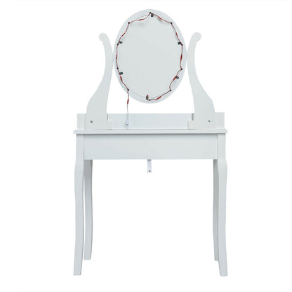 Vanity Table Set with Lighted Mirror and Cushioned Stool