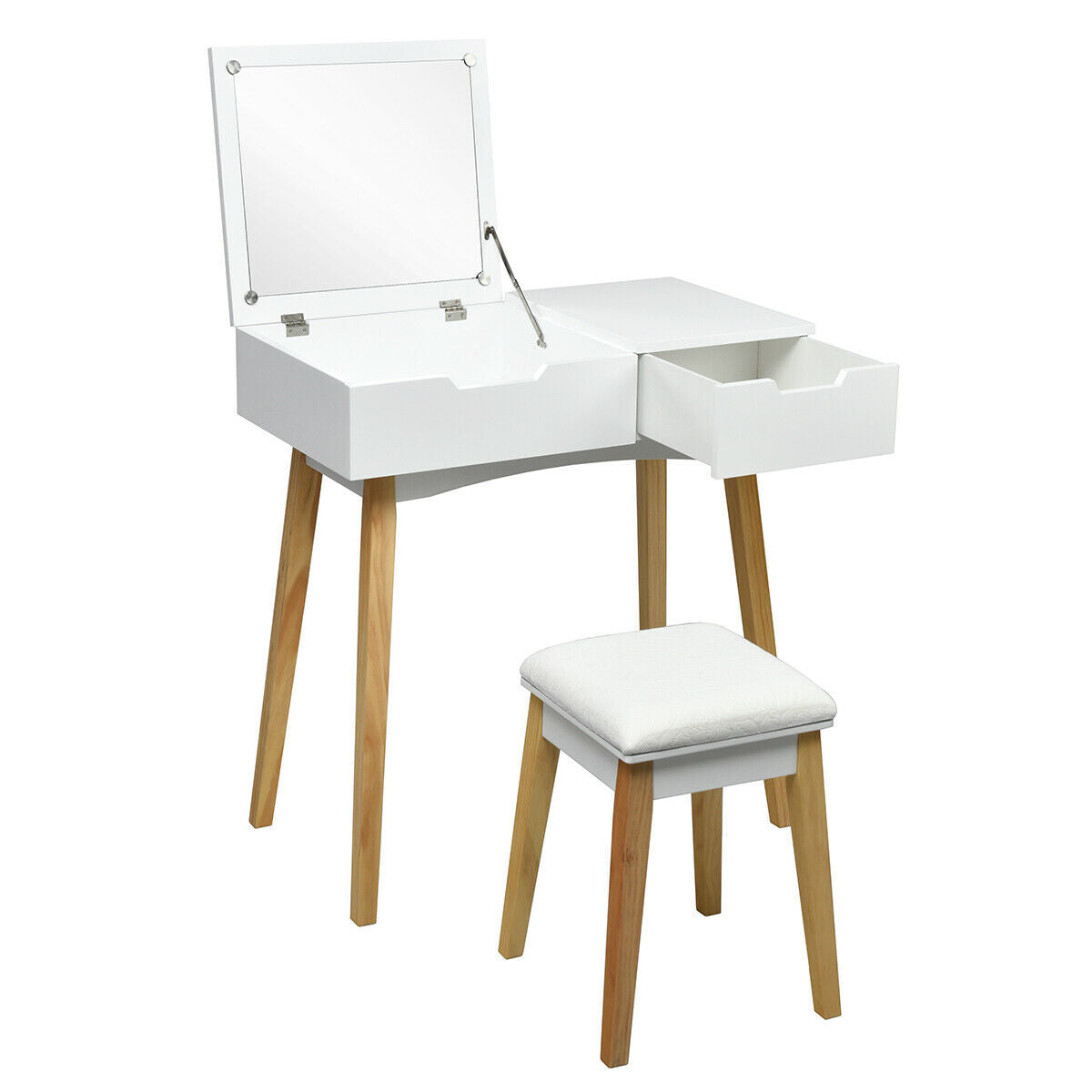Vanity Table with Flip Top Mirror and Cushioned Stool