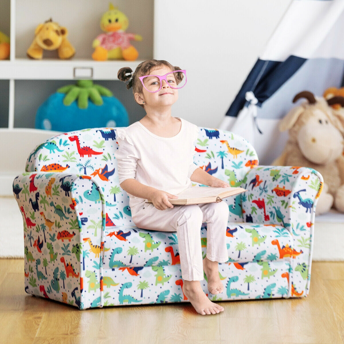 Kids Dinosaur Sofa Double Seat with Armrests