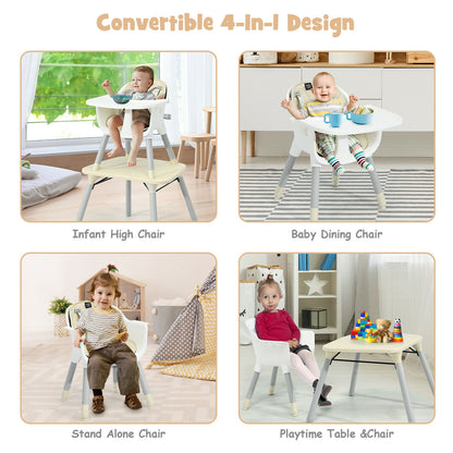4-in-1 Convertible Baby High Chair with PU Cushion