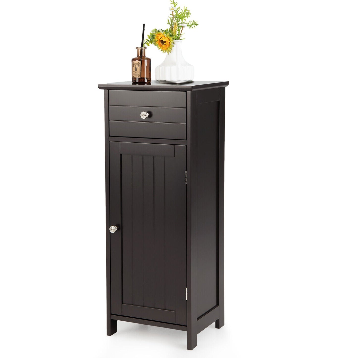 Wooden Bathroom Floor Storage Cabinet with Drawer and Shelf