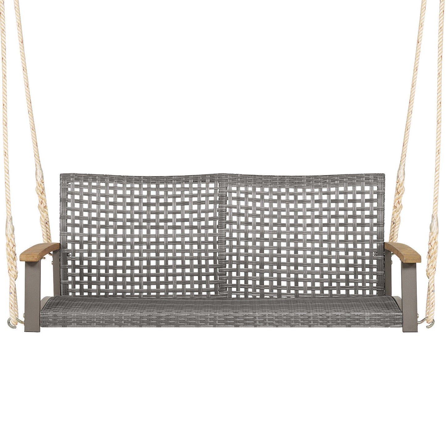2-Person Wicker Porch Swing Chair with Cushion