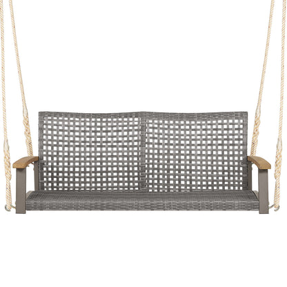 2-Person Wicker Porch Swing Chair with Cushion