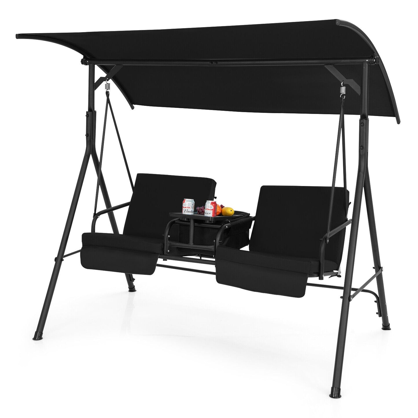 2-Seat Porch Swing with Adjustable Canopy and Cup Holders