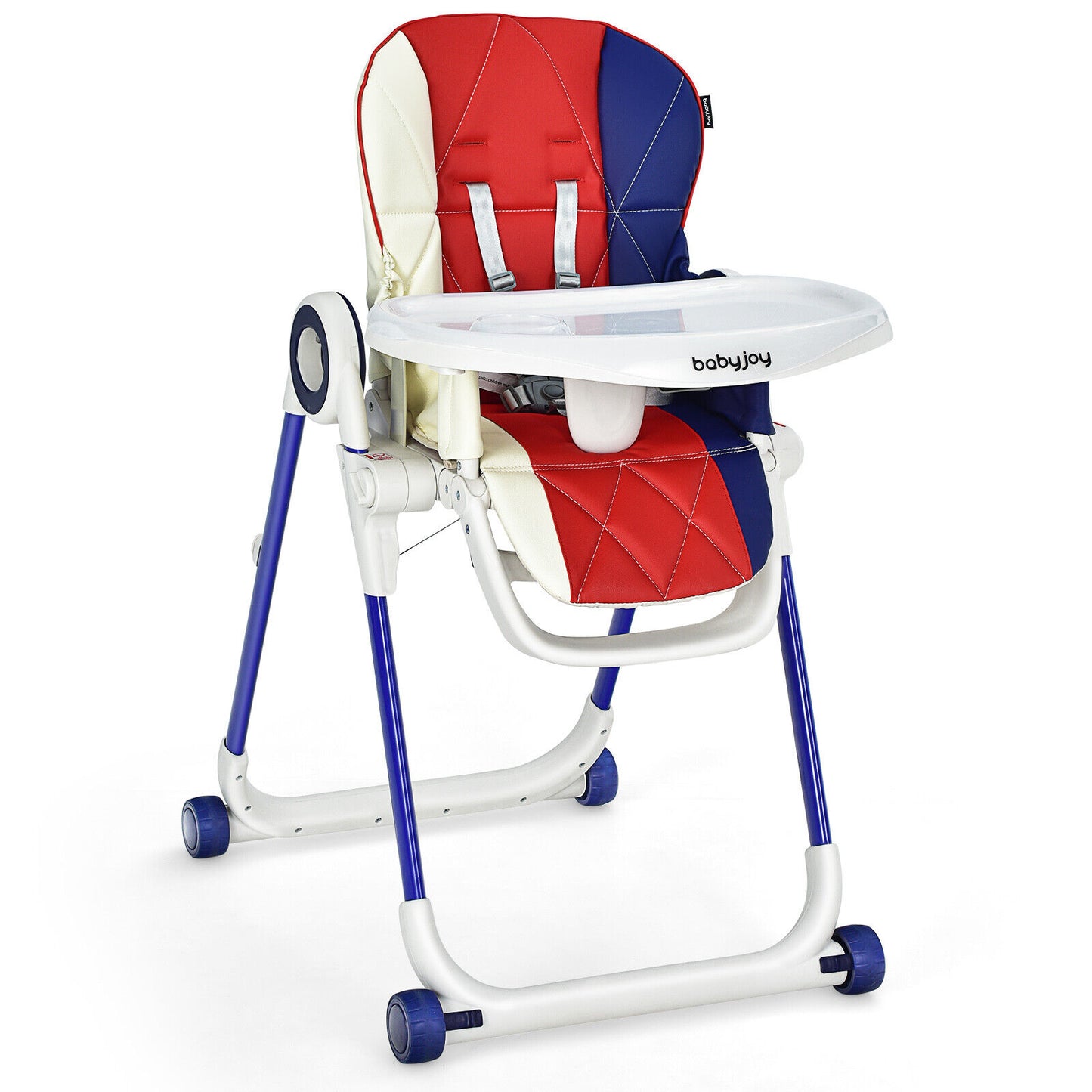 Foldable Baby High Chair with Lockable Wheels - Adjustable
