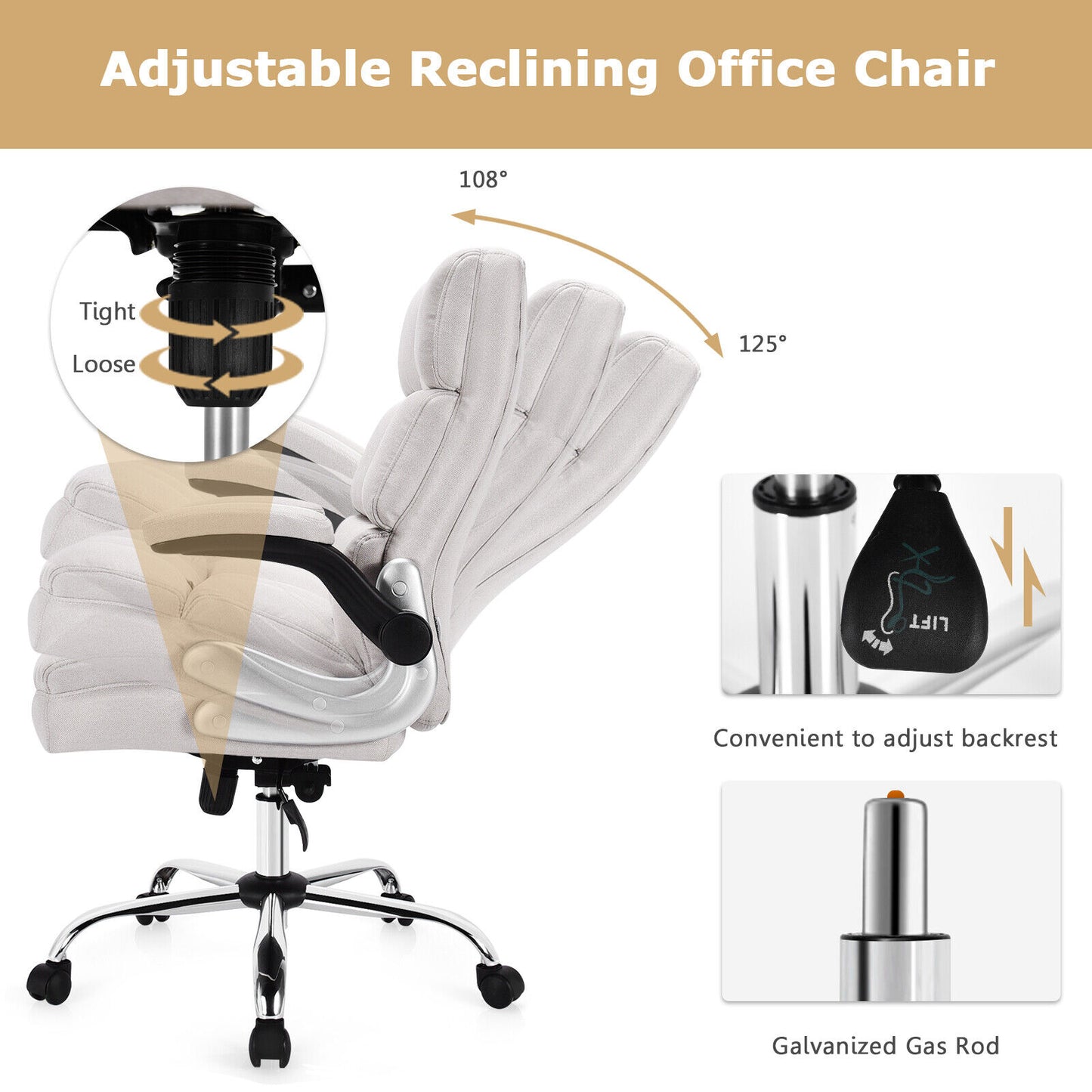 High Back Swivel Office Chair with Flip-Up Arms - 400 lbs