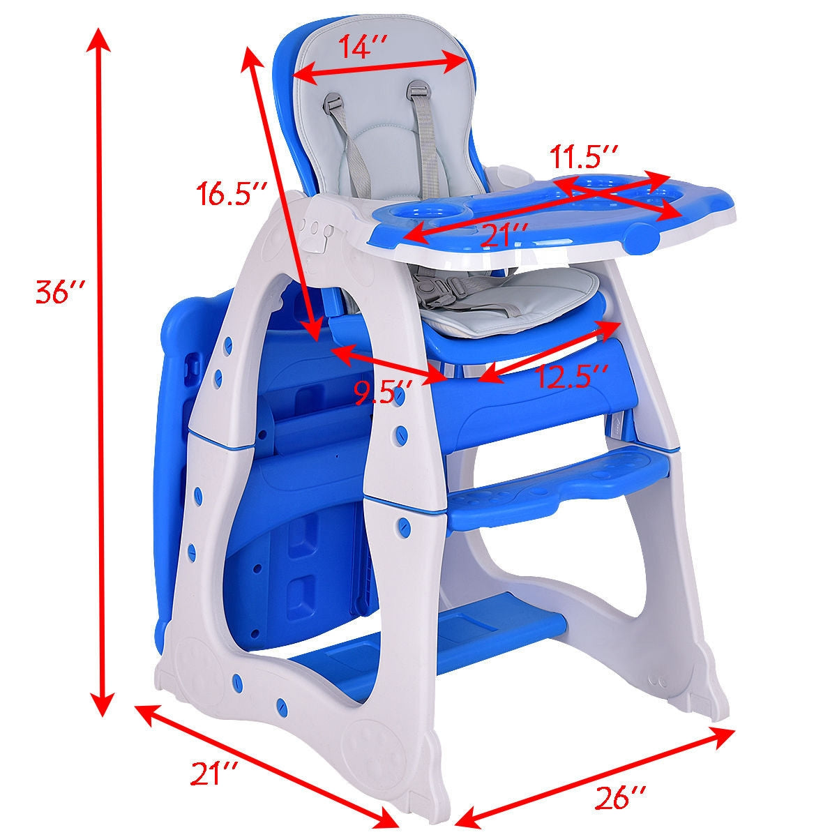 3-in-1 Convertible Baby High Chair with Adjustable Tray