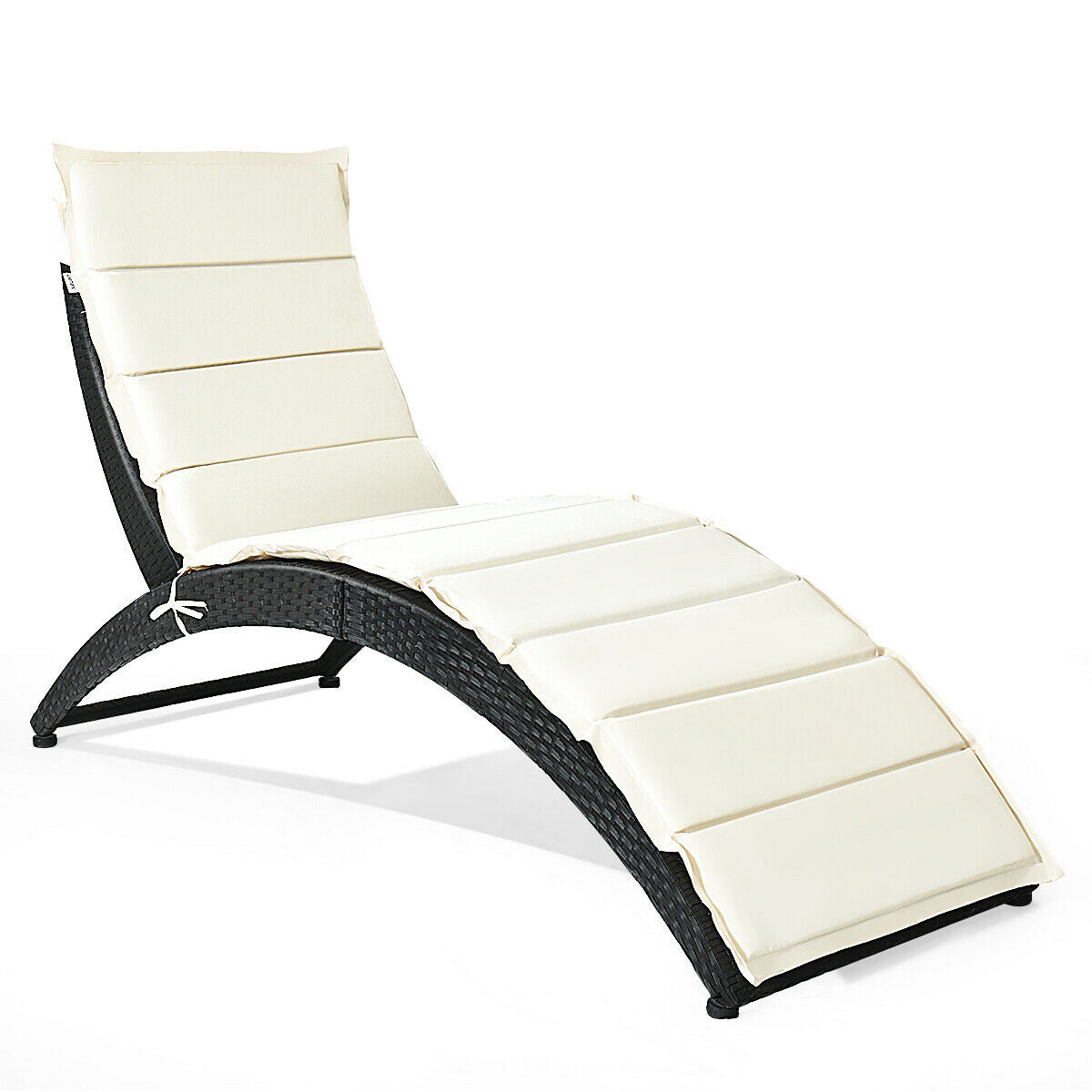 Folding Rattan Lounge Chair with Cushion - Outdoor Patio
