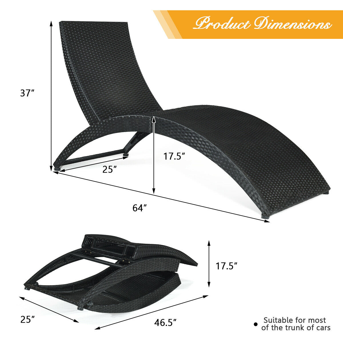 Folding Rattan Lounge Chair with Cushion - Outdoor Patio