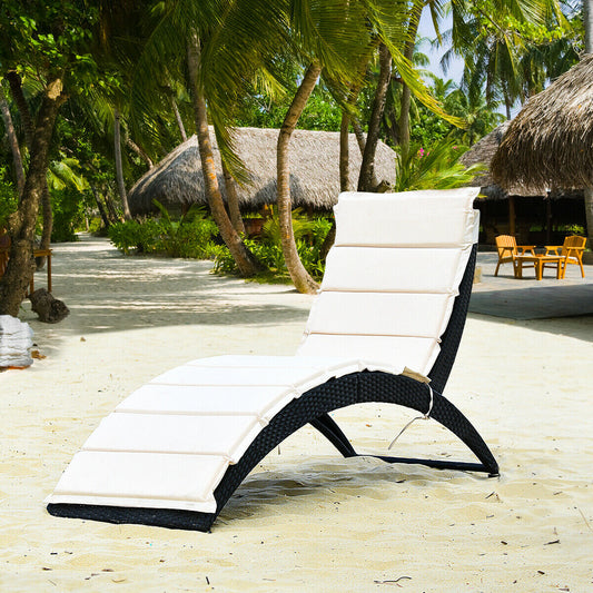 Folding Rattan Lounge Chair with Cushion - Outdoor Patio
