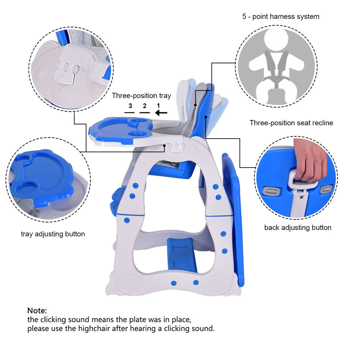 3-in-1 Convertible Baby High Chair with Adjustable Tray