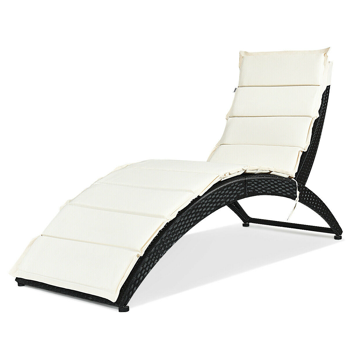 Folding Rattan Lounge Chair with Cushion - Outdoor Patio