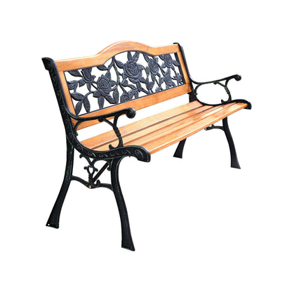Outdoor Wooden Bench with Cast Iron Armrests - 49.5 Inch