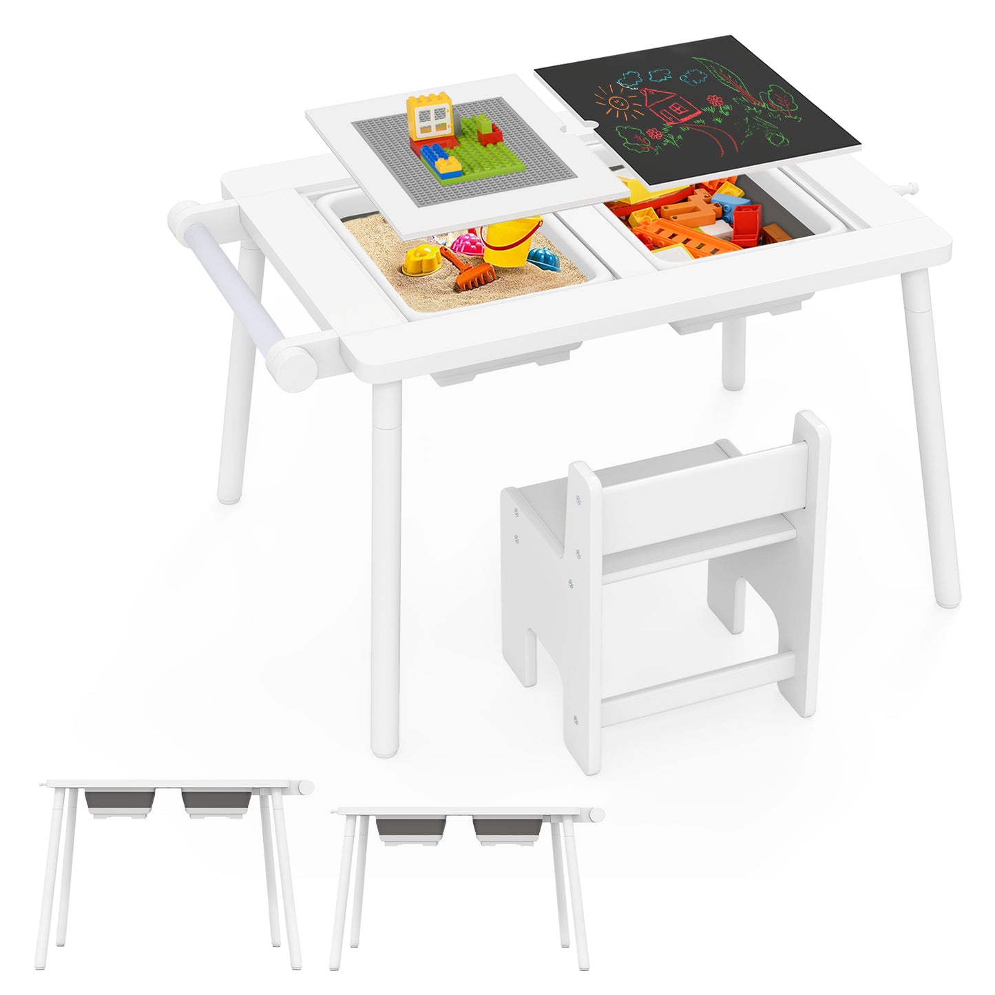 Kids Sensory Table and Chair Set with Foldable Storage Bins