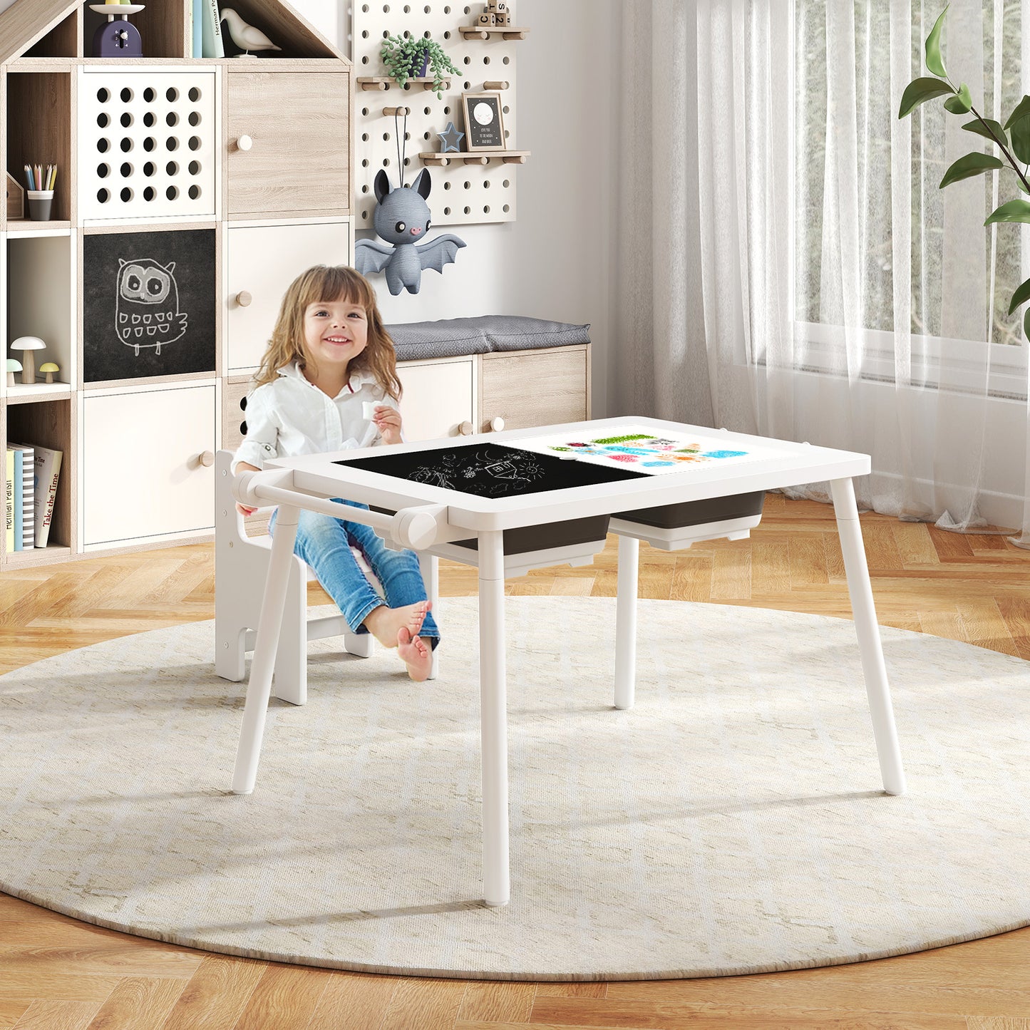 Kids Sensory Table and Chair Set with Foldable Storage Bins