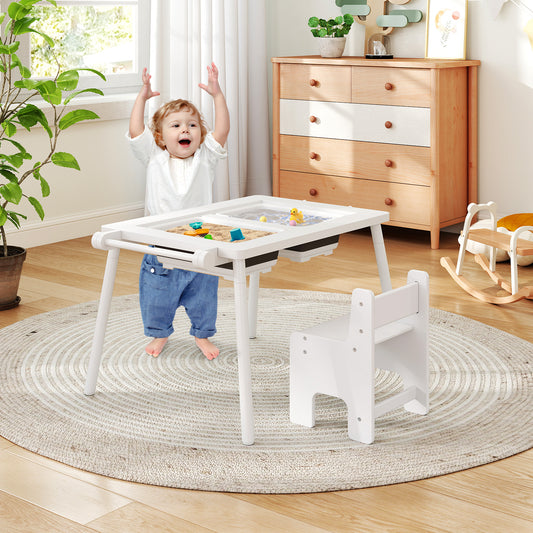 Kids Sensory Table and Chair Set with Foldable Storage Bins