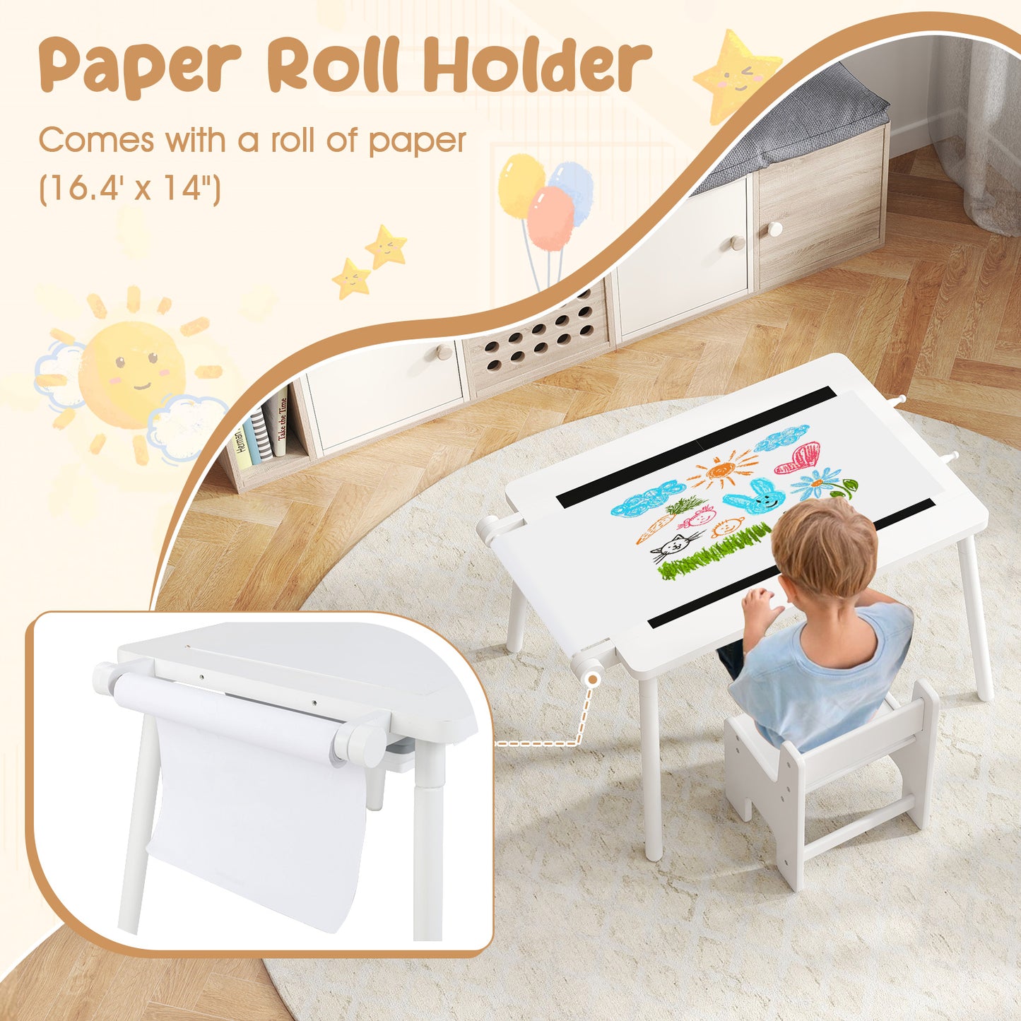 Kids Sensory Table and Chair Set with Foldable Storage Bins
