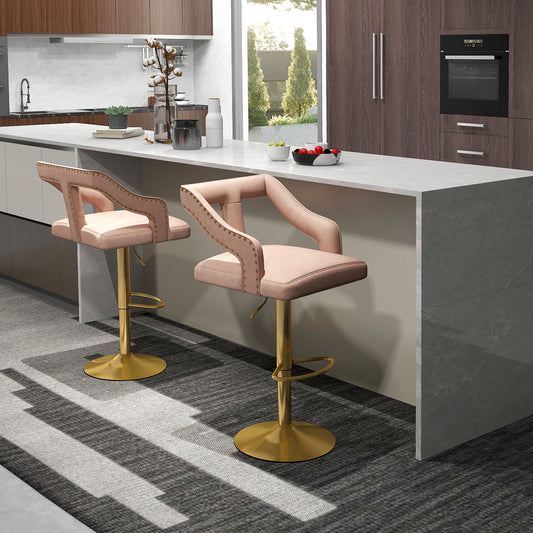 Velvet Swivel Bar Stools Set of 2 with Adjustable Height