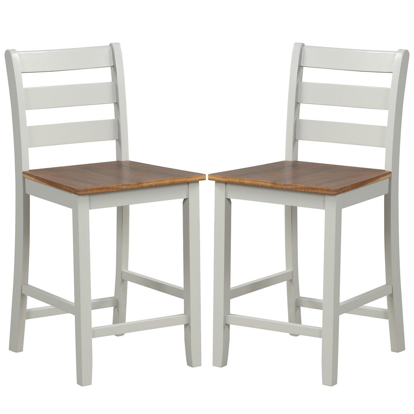 Set of 2 Counter Bar Stool with Inclined Backrest and Footrest-Gray