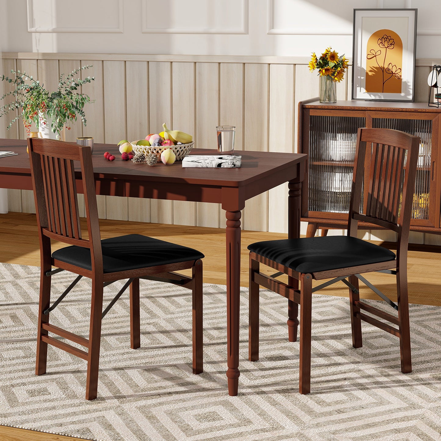Foldable Upholstered Dining Chairs Set of 2 with Padded Seat