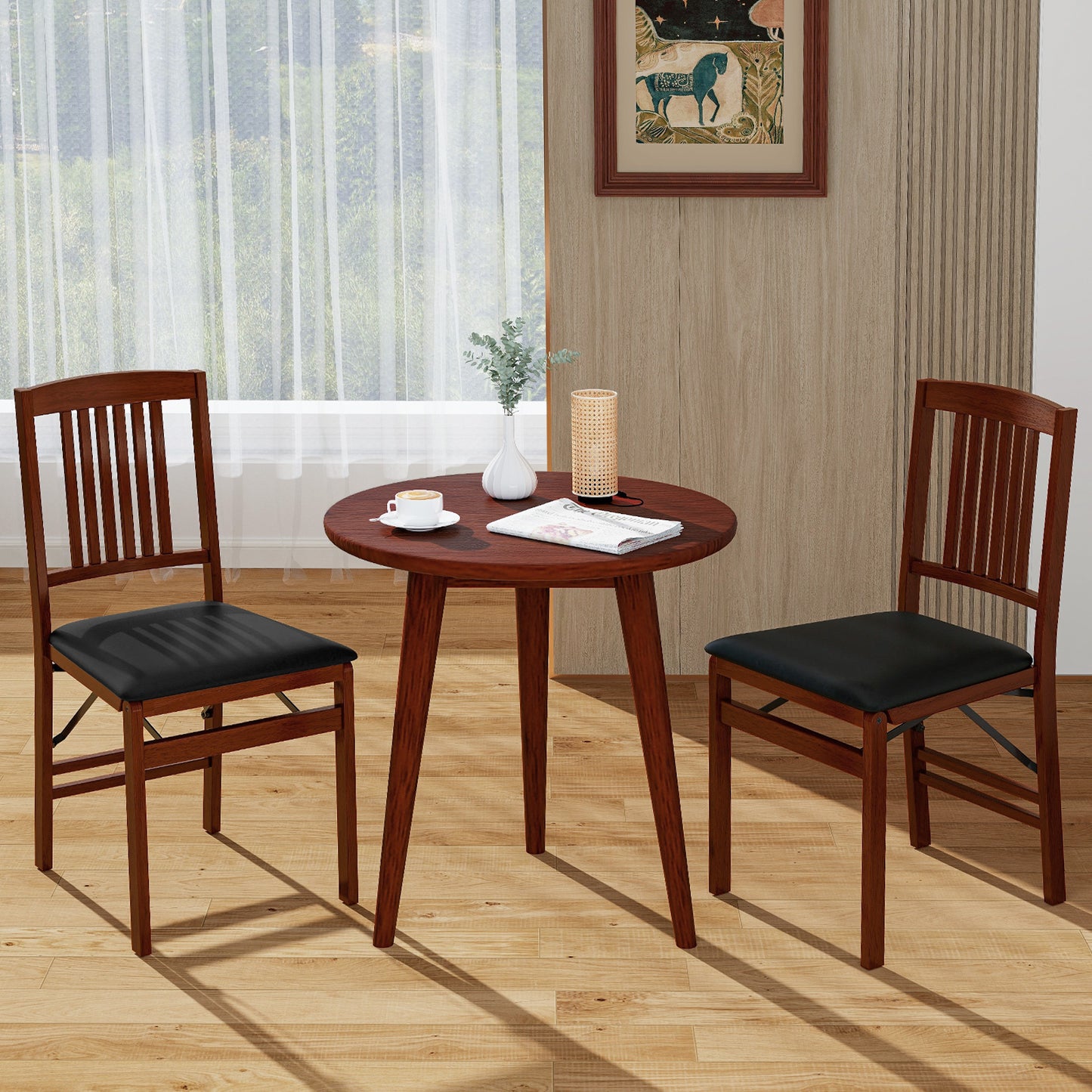 Foldable Upholstered Dining Chairs Set of 2 with Padded Seat