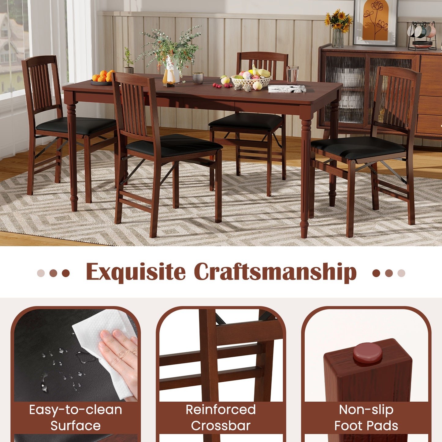 Foldable Upholstered Dining Chairs Set of 2 with Padded Seat