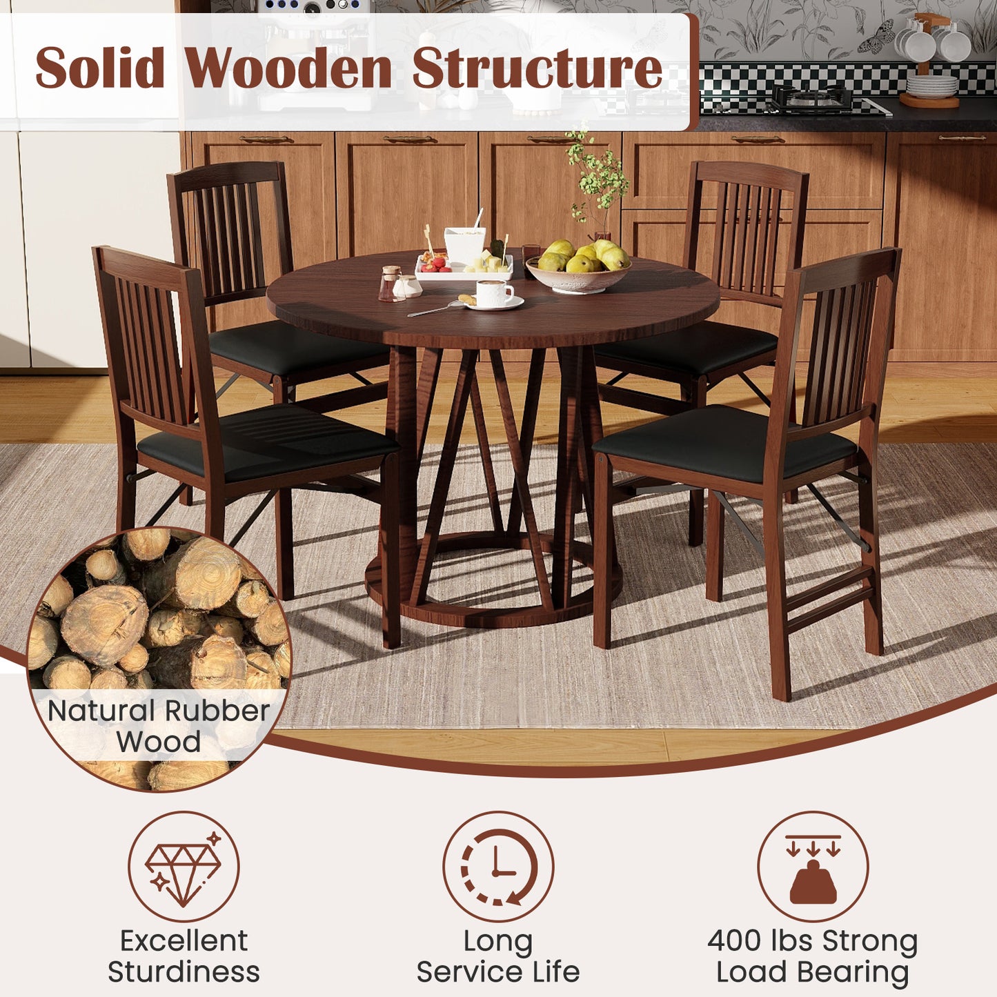 Foldable Upholstered Dining Chairs Set of 2 with Padded Seat