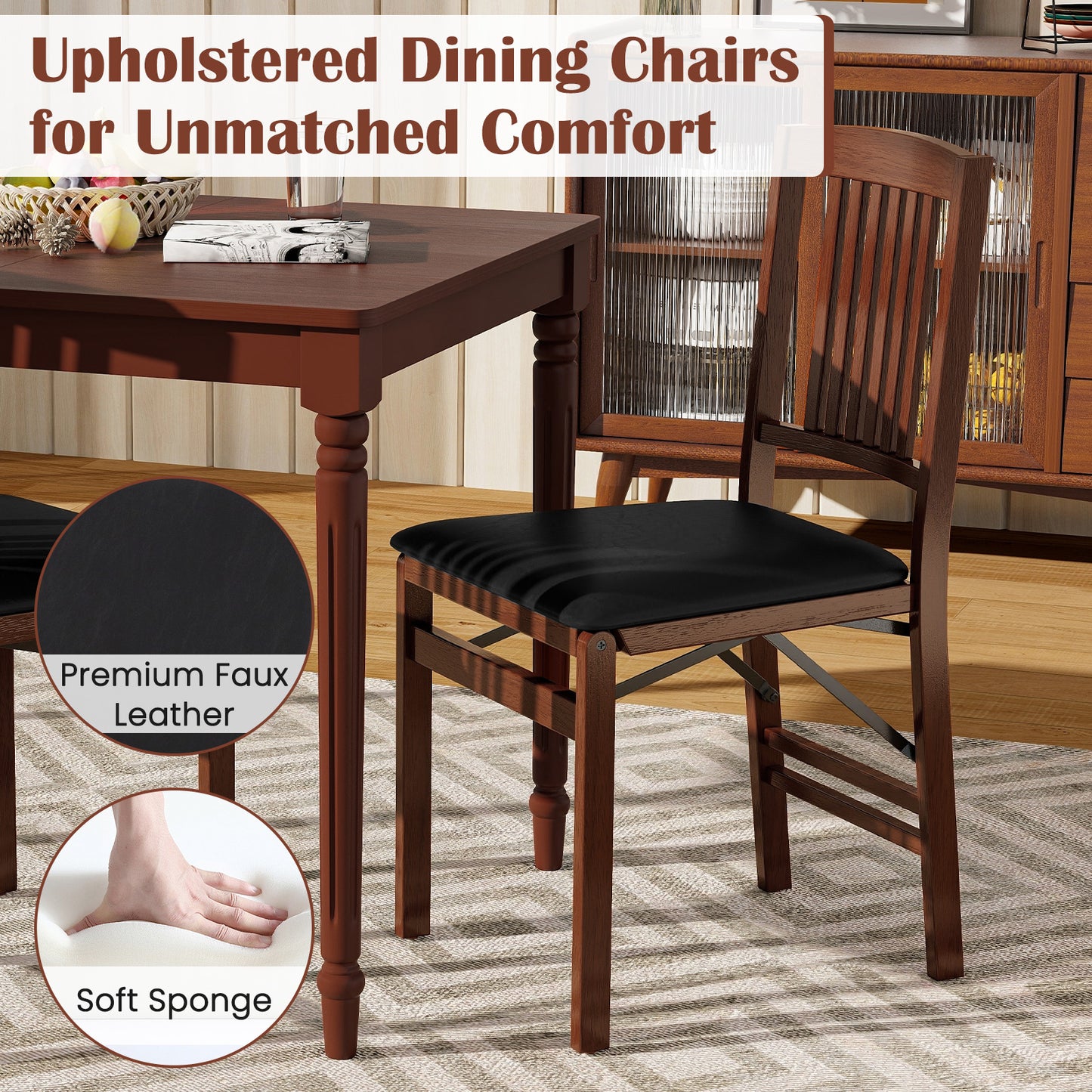 Foldable Upholstered Dining Chairs Set of 2 with Padded Seat