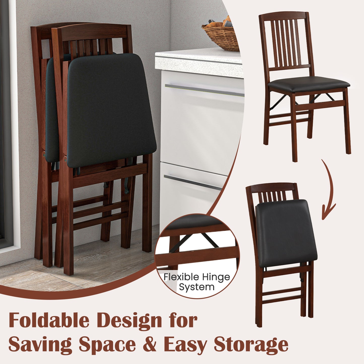 Foldable Upholstered Dining Chairs Set of 2 with Padded Seat