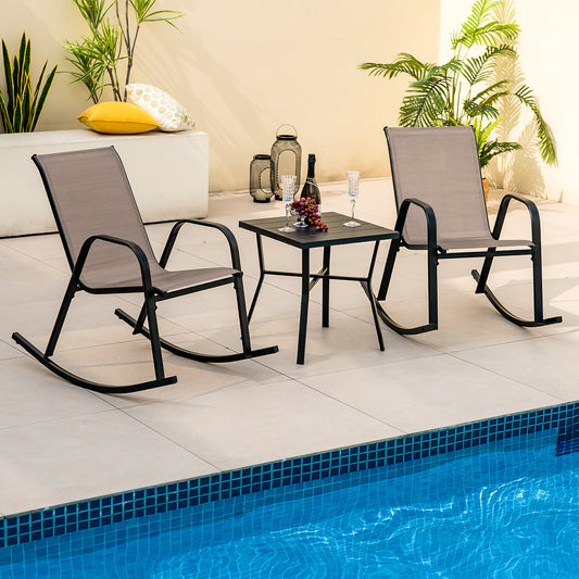Metal Patio Rocking Chairs Set of 2 with Breathable Fabric
