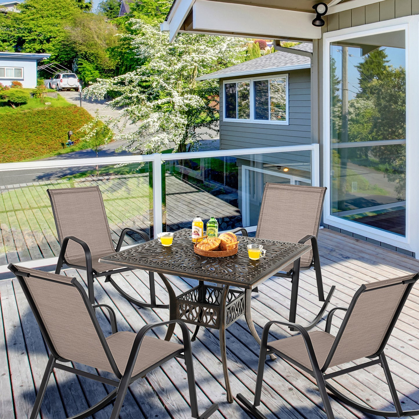 Metal Patio Rocking Chairs Set of 2 with Breathable Fabric
