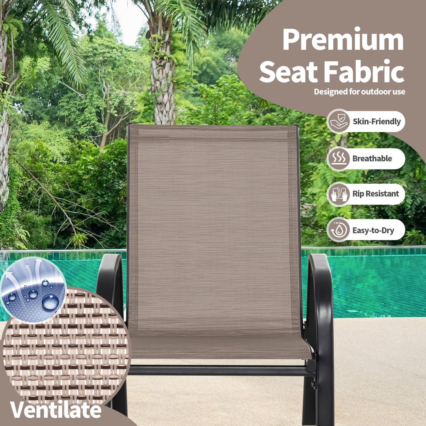 Metal Patio Rocking Chairs Set of 2 with Breathable Fabric