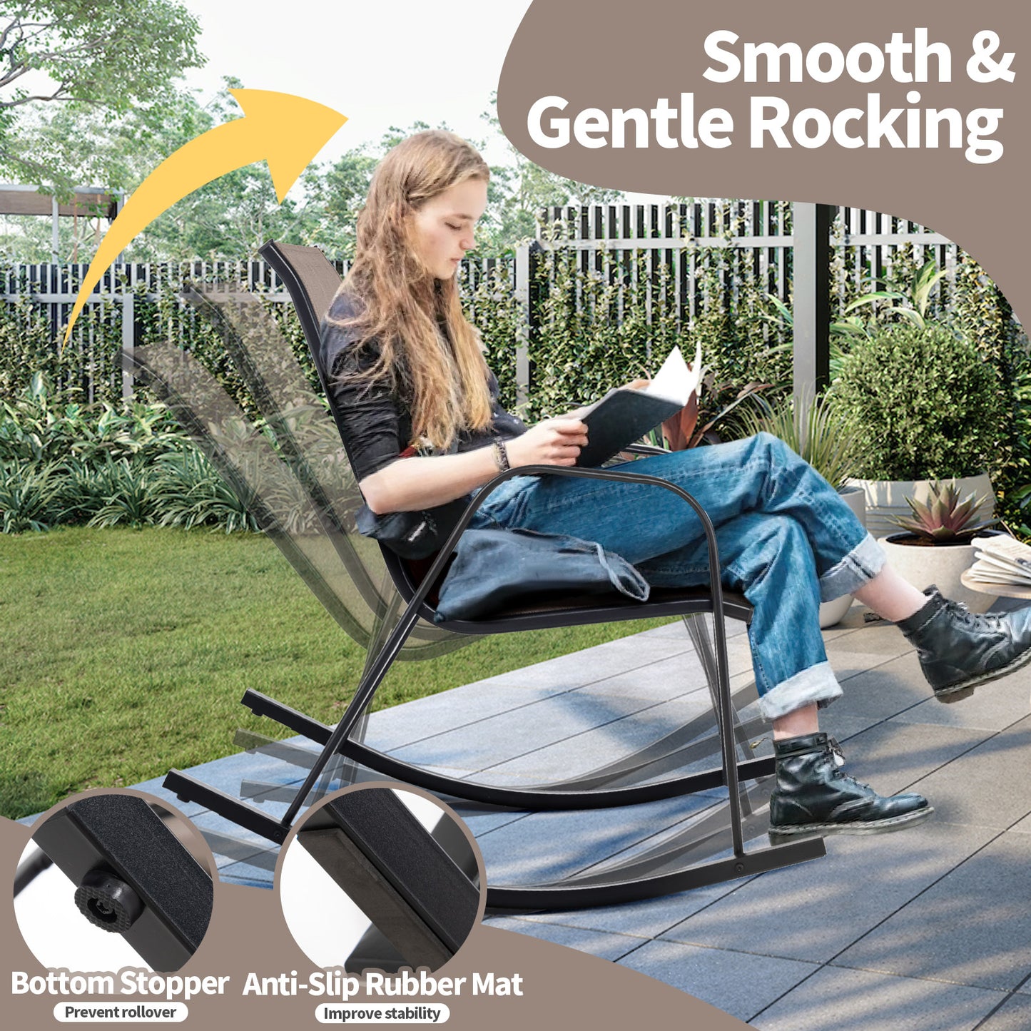 Metal Patio Rocking Chairs Set of 2 with Breathable Fabric