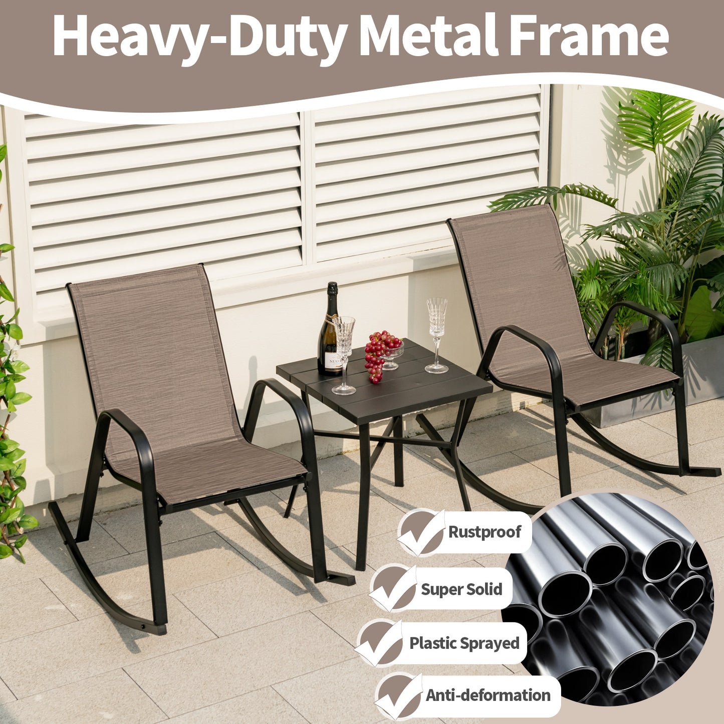 Metal Patio Rocking Chairs Set of 2 with Breathable Fabric