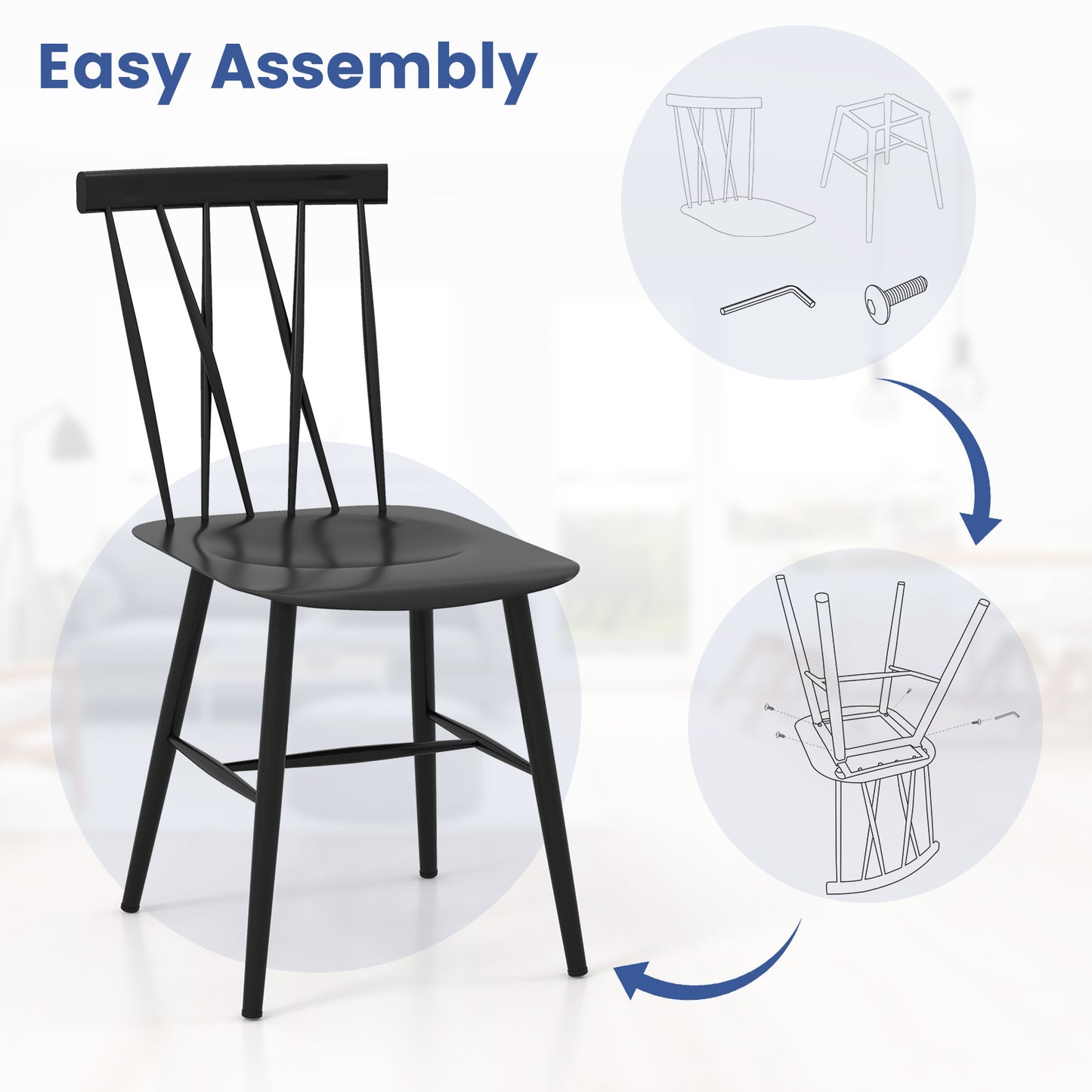 Modern Steel Dining Chairs with Backrest - Set of 2