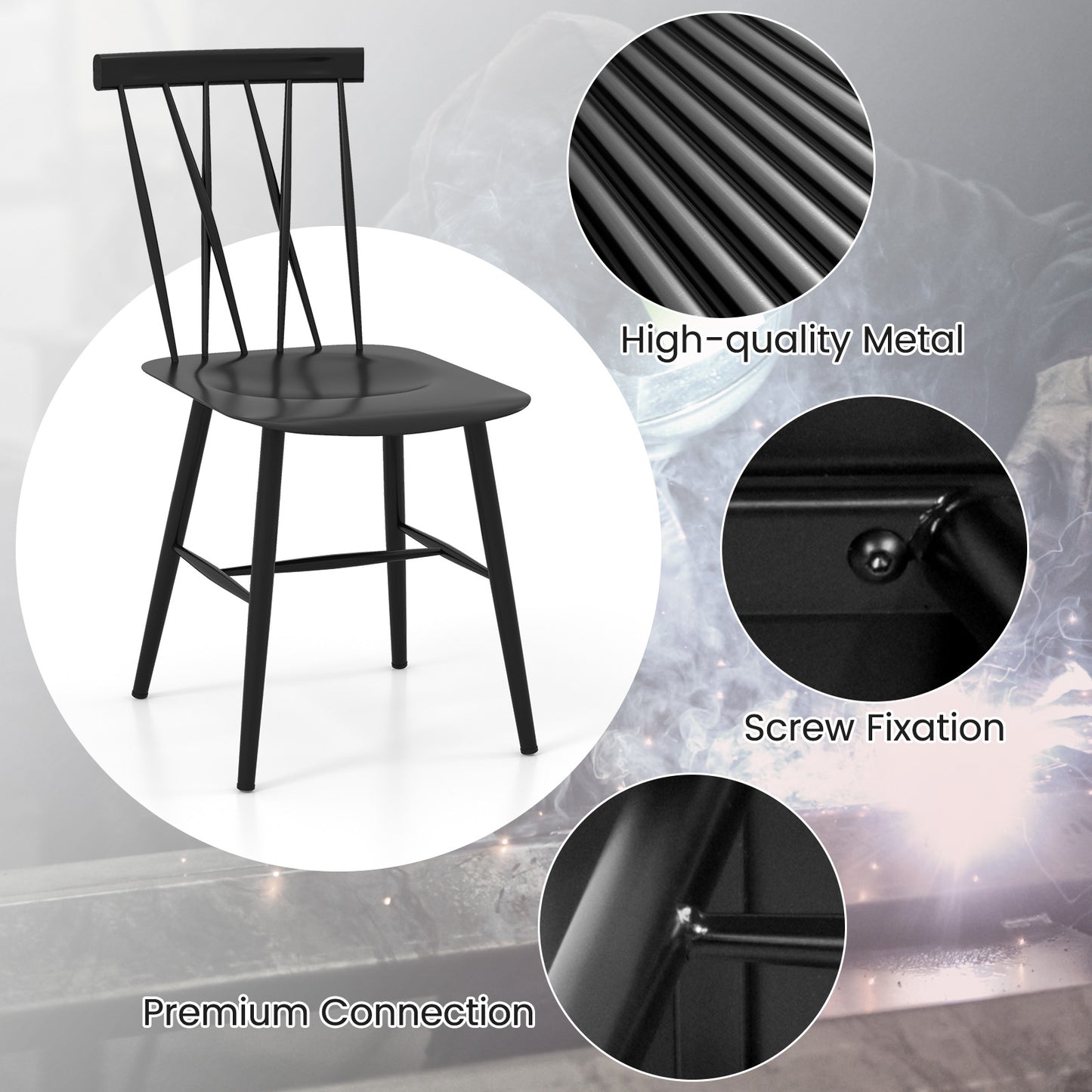 Modern Steel Dining Chairs with Backrest - Set of 2