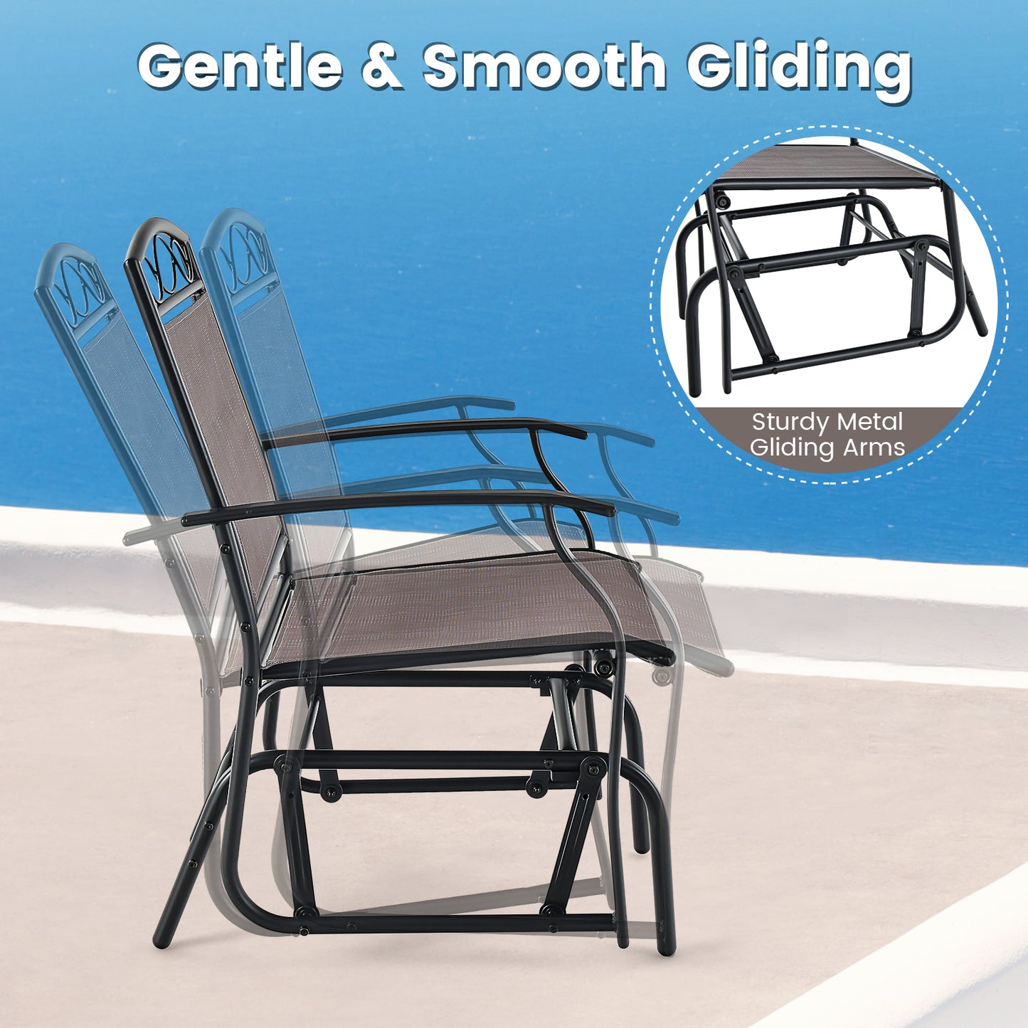 Outdoor Metal Glider Chairs Set of 2 with Weather-Resistant Fabric