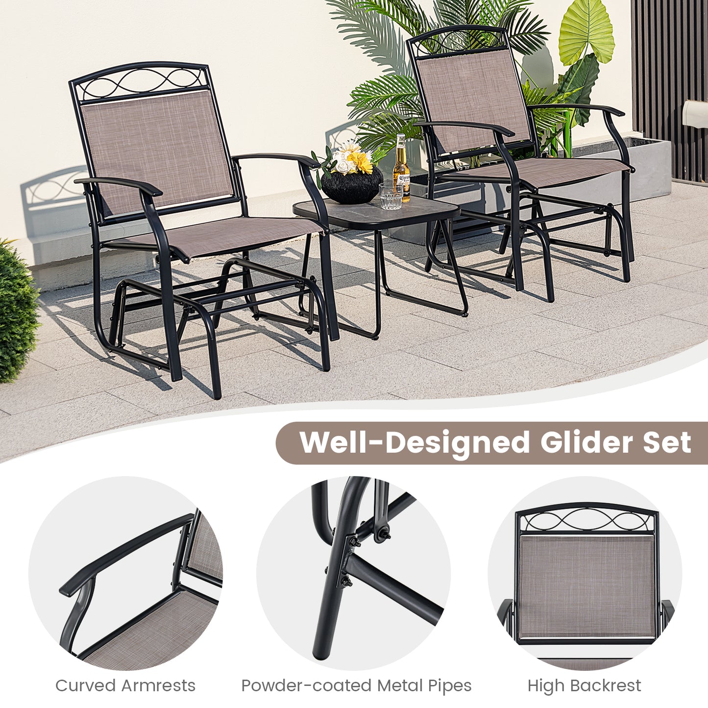 Outdoor Metal Glider Chairs Set of 2 with Weather-Resistant Fabric