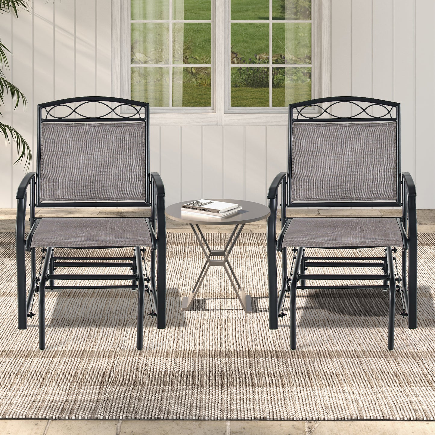Outdoor Metal Glider Chairs Set of 2 with Weather-Resistant Fabric