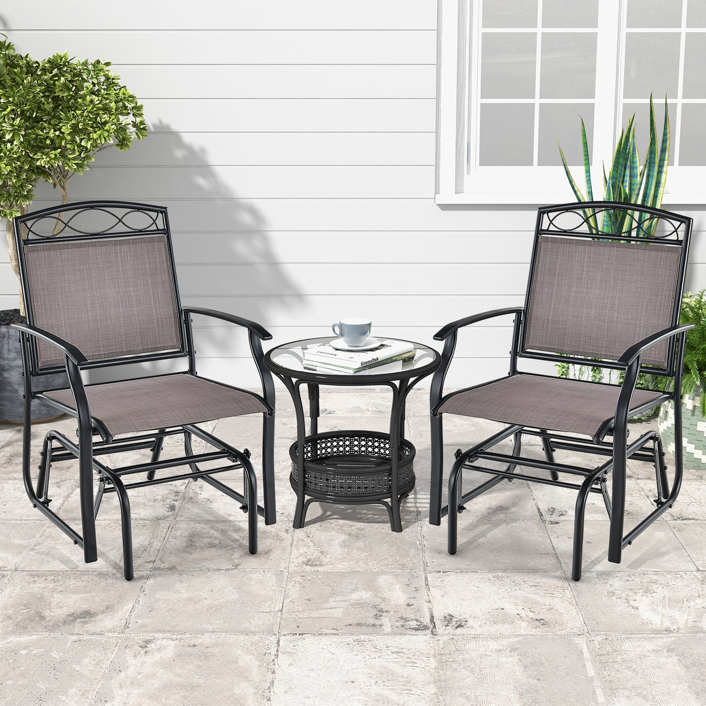 Outdoor Metal Glider Chairs Set of 2 with Weather-Resistant Fabric